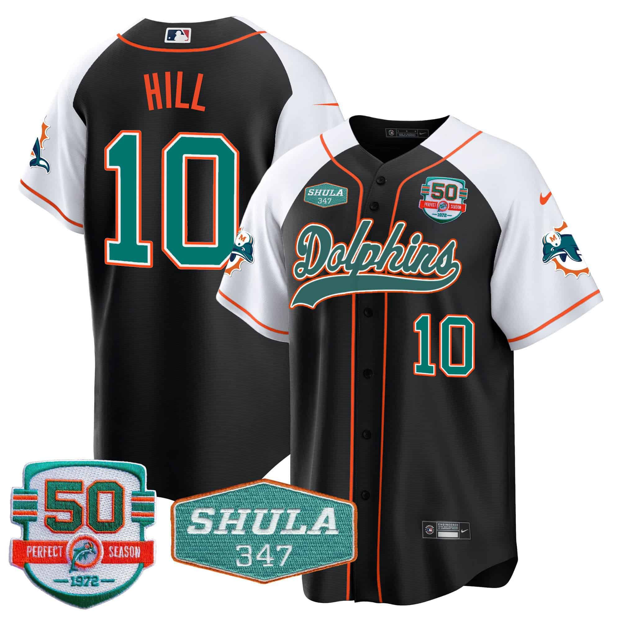 Men Miami Dolphins #10 Hill Black 2024 Nike 50th Don Shula Memorial Patch Baseball NFL Jersey